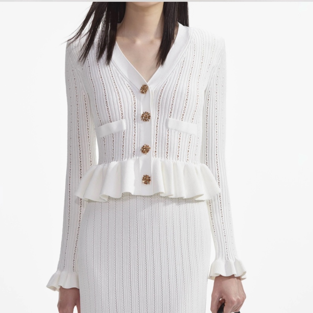 self-portrait White Knit Peplum Midi Dress - Size Medium - MSRP $555 - NWT - Picture 4 of 9